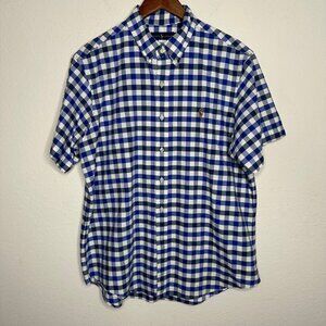 Ralph Lauren short sleeve button down checkered blue and white shirt Sz XL